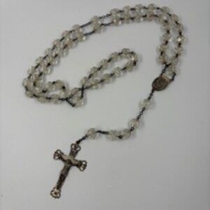 Vintage Serling Silver Crystal-Like Beaded Catholic Rosary Beads